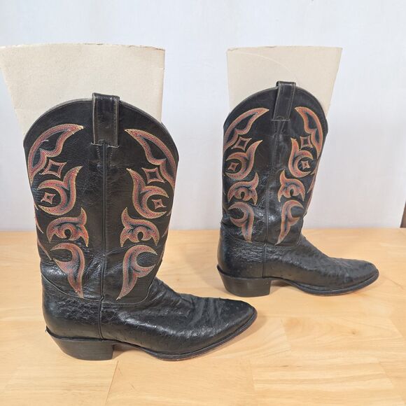 Justin 8933 Black Full Quill Ostrich Cowboy Boots Men's Sz 11.5 D USA Multicolor